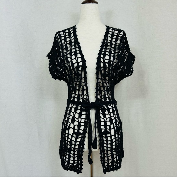 Say What? Vintage Black Crochet Cardigan Size M - Picture 2 of 5